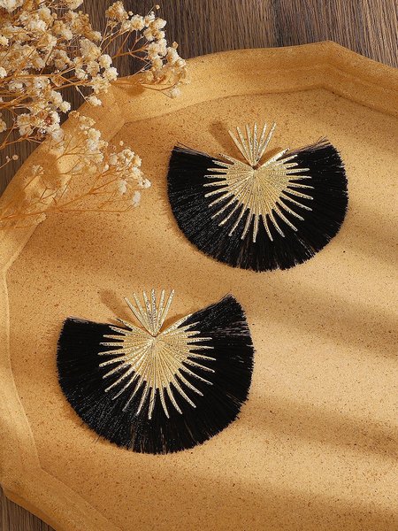 

1pair Personalized Metal Scalloped Fringed Dangle Earrings, Black, Earrings