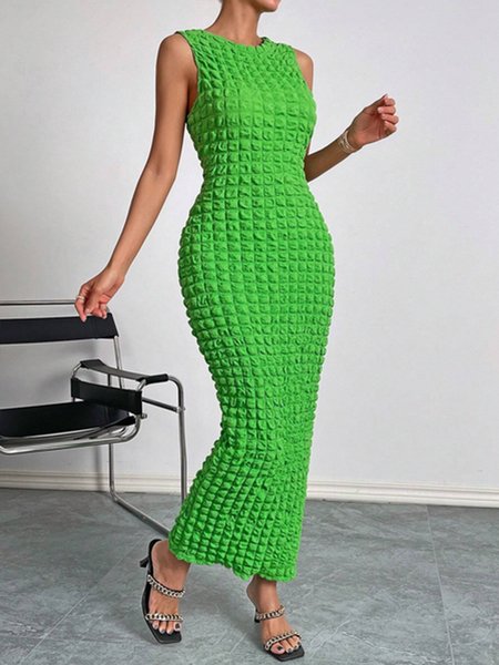 

Daily Crew Neck Urban Plain Dress, Green, Maxi Dresses