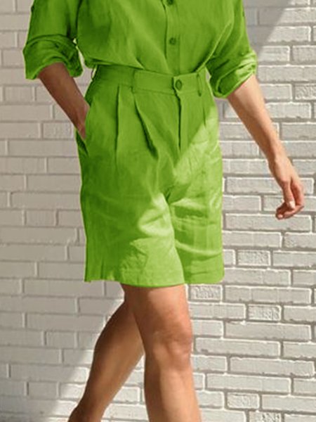 

Regular Size Plain Casual Regular Fit Shorts, Green, Shorts