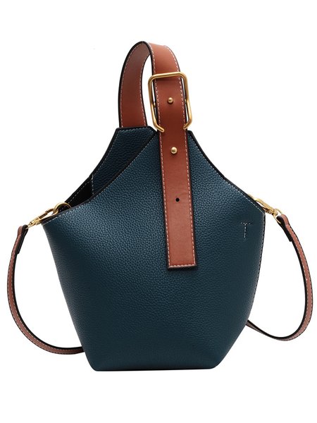 

Color-block Bucket Handbag Irregular Design Crossbody Bag, Deep blue, Bags