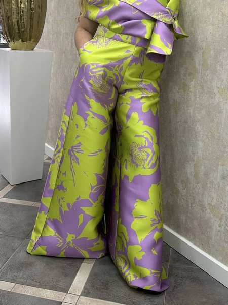 

Regular Fit Elegant Floral Fashion Pants, As picture, Pants