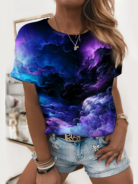 

Plus Size Loose Casual Random Print T-Shirt, Blue, T-Shirts