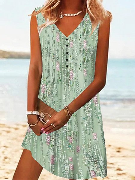 

Floral Casual Loose Dress, Green, Dresses