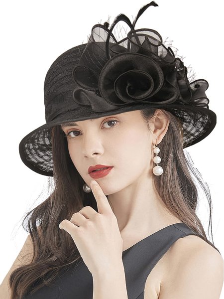 

Elegant Applique Lace Floppy Hat, Black, Hats