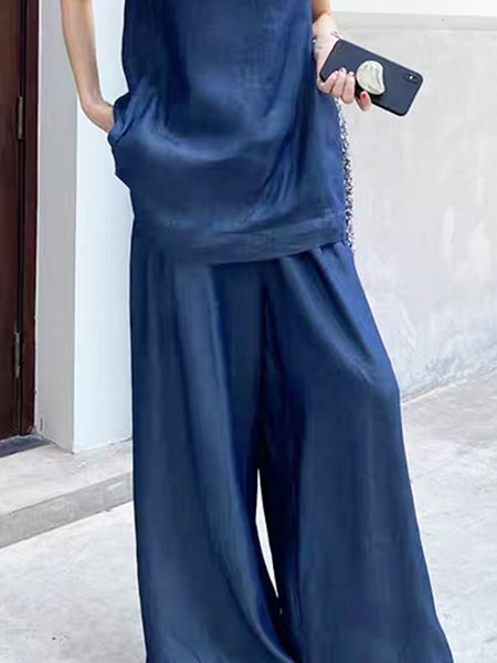 

Casual Loose Plain Faux Denim Jeans, Blue, Jeans