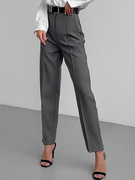 Urban Plain High Waist Fashion Pants, Gray, Pants