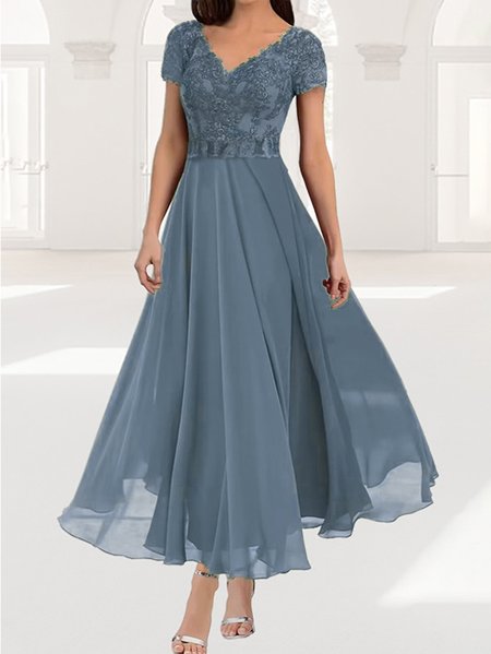 

Elegant Lace Regular Fit Dress, Blue, Dresses