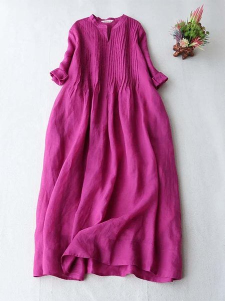 

Elegant Loose Cotton Plain Dress, Rose red, Dresses