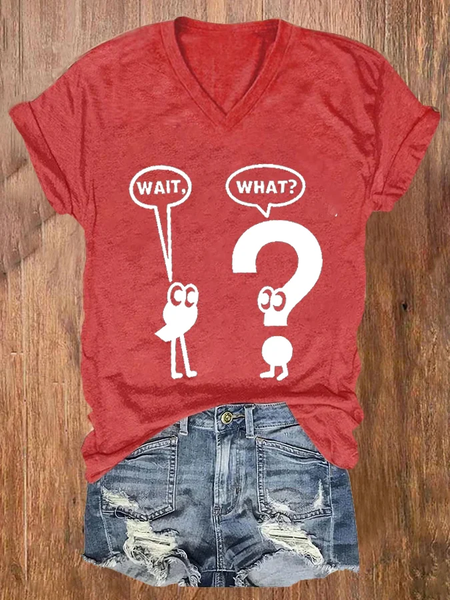 

Women's Wait What Shirt Grammar American Teacher's Day Printed T-Shirt, Red, T-shirts