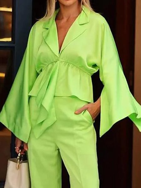 

Casual Regular Fit Plain Long Sleeve Blouse, Green, Blouses and Shirts