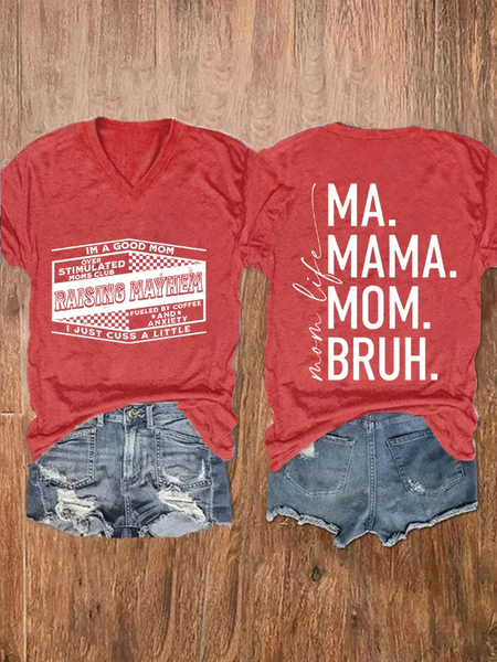 

Women'S Raising Mayhem Mom Life Print Casual T-Shirt, Red, T-shirts