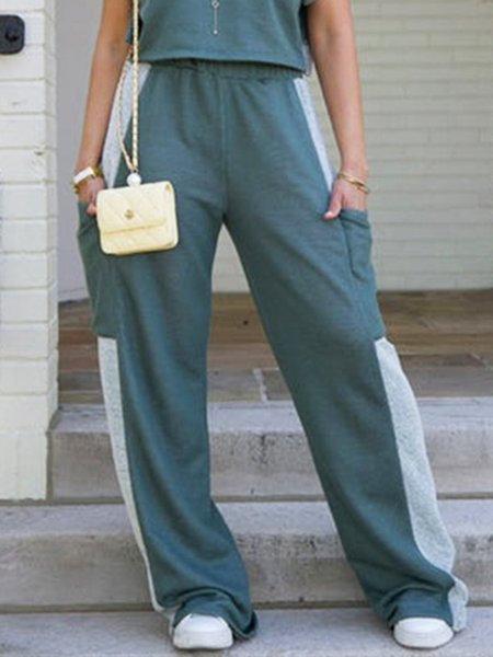 

Color Block Regular Fit Casual Fashion Wide leg Pants, Green, Pants
