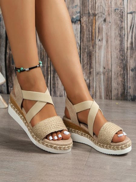 

Casual Plain Slip On Low Heel Slide Sandals, Apricot, Women shoes