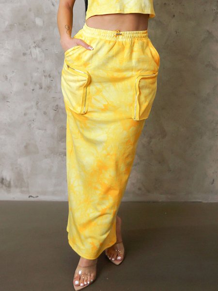 

Regular Fit Casual Pocket Stitching Daily Skirt, Yellow, Skirts