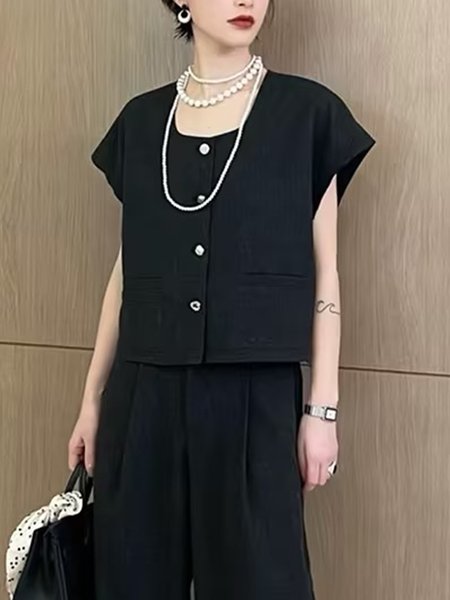 

Crew Neck Casual Regular Fit Vest, Black, Vests and Gilets