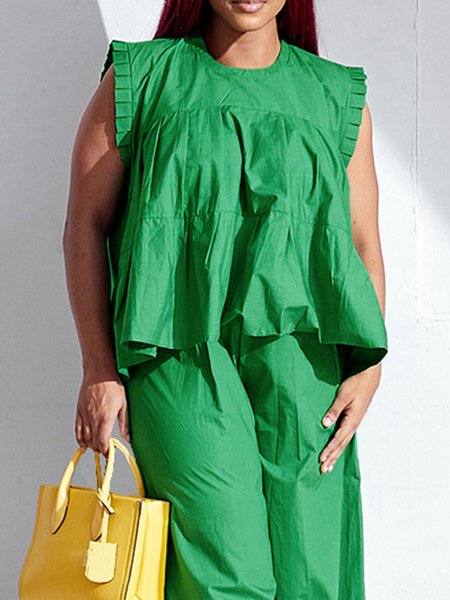 

Cap Sleeve Plain Casual Crew Neck Shirt, Green, Blouses and Shirts