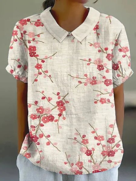 

Casual Loose Shawl Collar Floral Shirt, Apricot, Shirts & Blouses