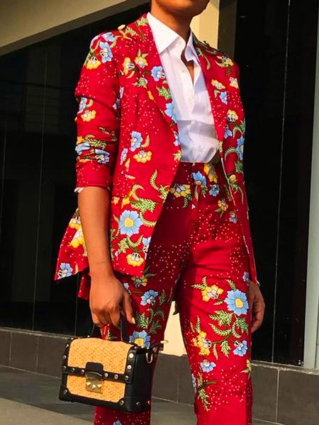 

Lapel Collar Floral Loose Urban Blazer, As picture, Blazers