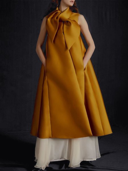 

Plain Sleeveless Loose Elegant Long Dress, Yellow, Maxi Dresses