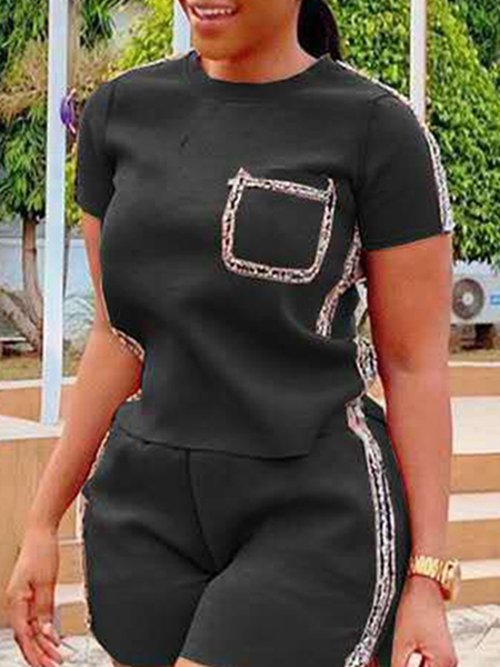 

Medium Elasticity Color Block Short Sleeve Casual T-Shirt, Black, Tees