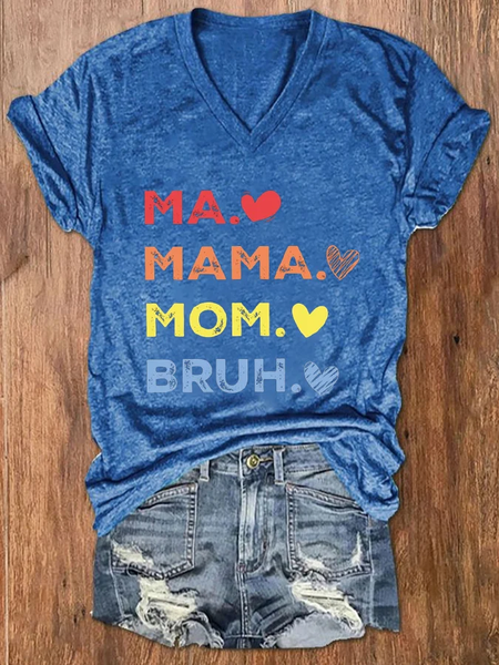 

Women's Ma Mama Mom Bruh Print Casual T-Shirt, Blue, T-shirts