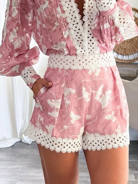 

Floral Vacation Lace Edge Shorts, Pink, Shorts