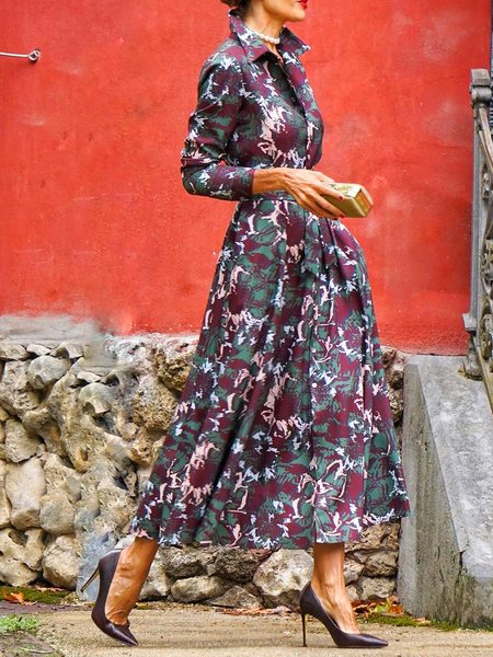 

Urban Regular Fit Shirt Collar Dress With Belt, As picture, Maxi Dresses