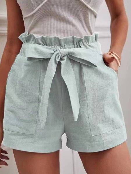 

Casual Plain High Waist Straight Pants Shorts, Mint, Shorts