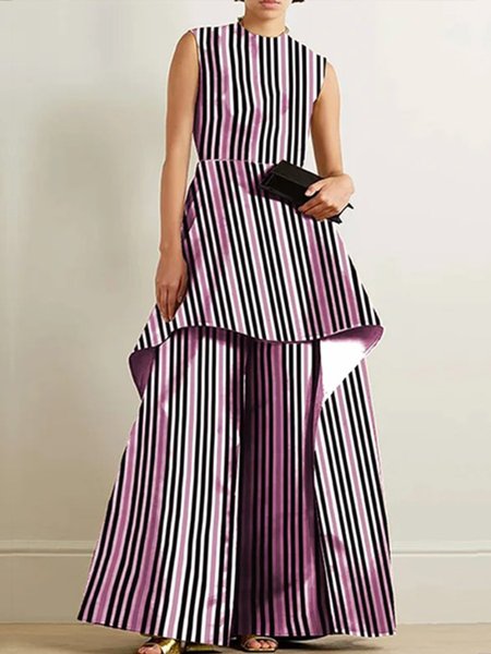 

Urban Striped Regular Fit Crew Neck Jumpsuit, As picture, Jumpsuits