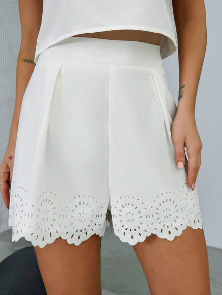 

Casual Plain Devore Loose Shorts, White, Shorts