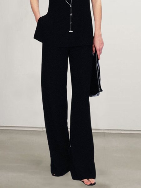 High Waist Urban Fashion Pockets Straight Pants, Black, Pants