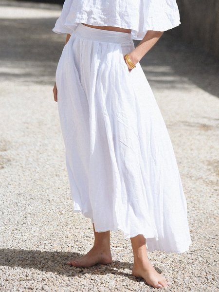

Loose Regular Size Plain Casual Skirt, White, Skirts