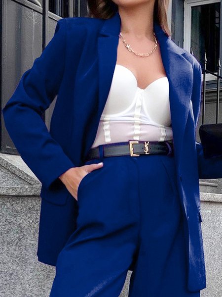 

Loose Urban Shawl Collar Blazer, Blue, Blazers