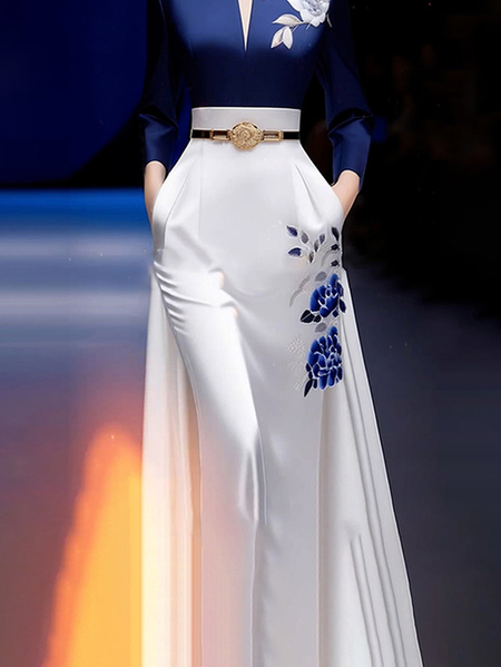 

Plus Size Floral Elegant Loose Maxi Skirt, White, Plus Skirts