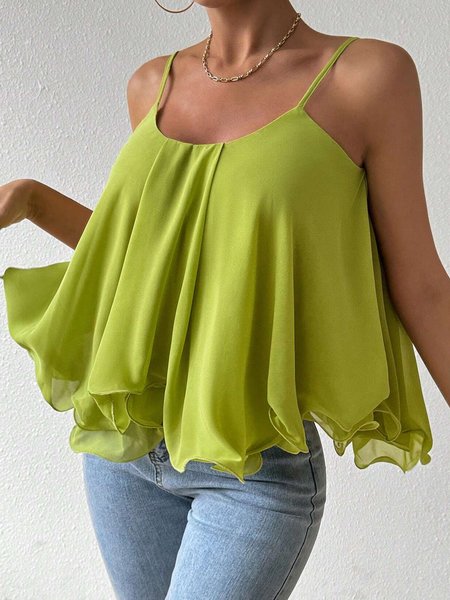 

Casual Spaghetti Plain Tank Top, Green, Tanks & Camis