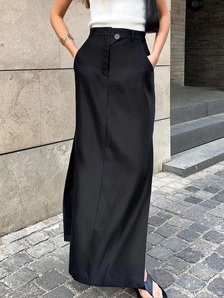 

Urban Daily Plain High Waist Pockets Skirt, Black, Skirts