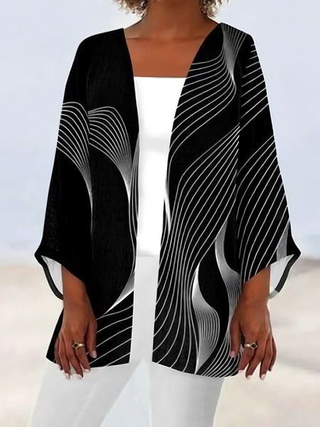 

Women's Abstract Regular Loose Kimono, Black, Cardigans