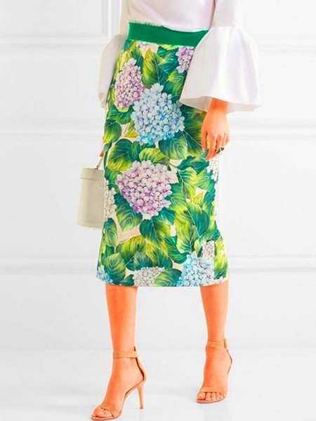 

Regular Fit Printing Urban Floral Skirt, As picture, Skirts