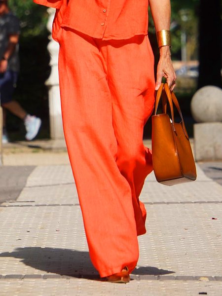 

Loose Plain Casual Pants, Orange, Pants