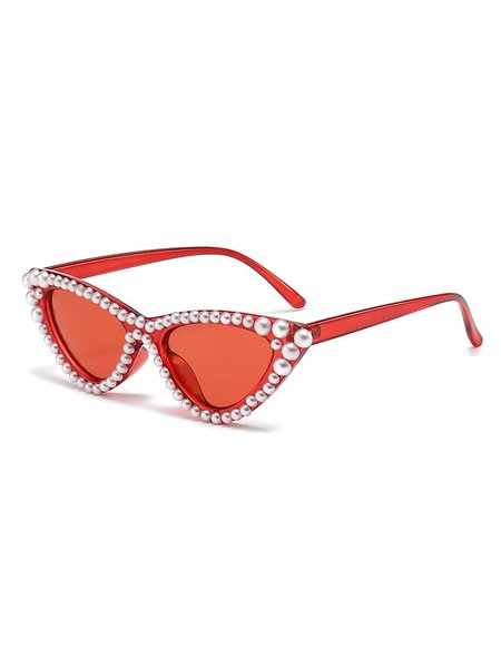 

1pc Fashionable Imitation Pearls Cat Eye Sunglasses, Red, Sunglasses