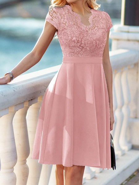 

Lace Elegant Plain V Neck Dress, Light pink, Dresses