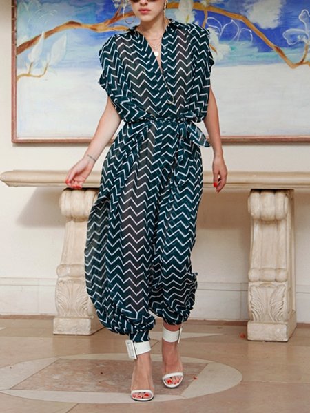 

Urban Loose Geometric Short Sleeve Jumpsuit, As picture, Jumpsuits