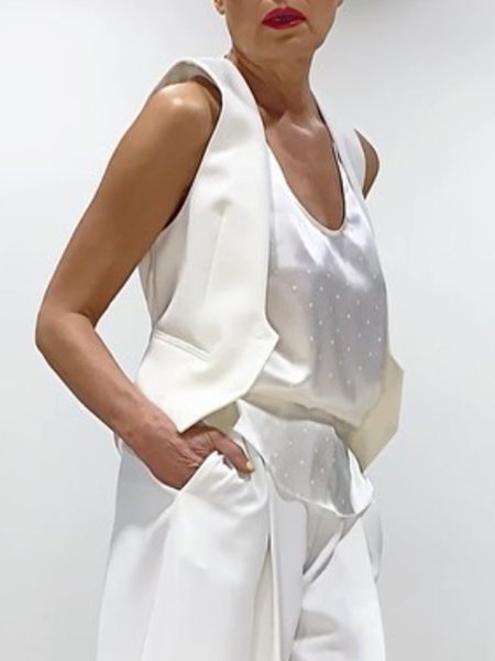

Plain Urban Loose Vest, White, Vests and Gilets