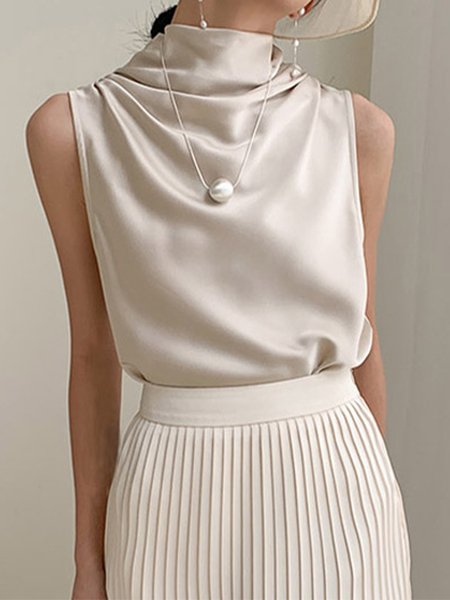 

Regular Fit Sleeveless Elegant Plain Tank Top, As picture, Tanks and Camis