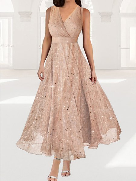 

Wrap Glitter Elegant Regular Fit Dress, Pink, Dresses