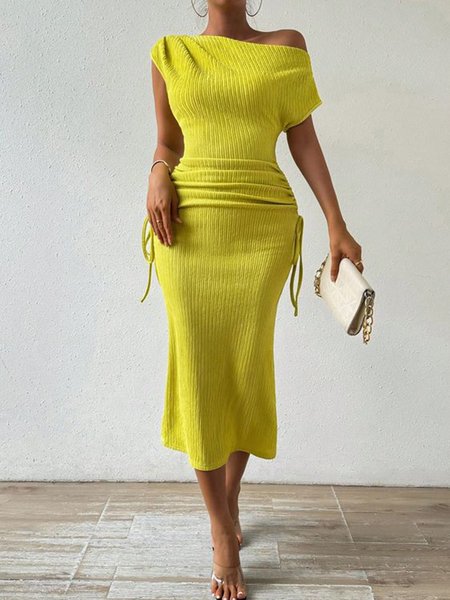 

Urban Regular Fit One Shoulder Dress, Yellow, Midi Dresses