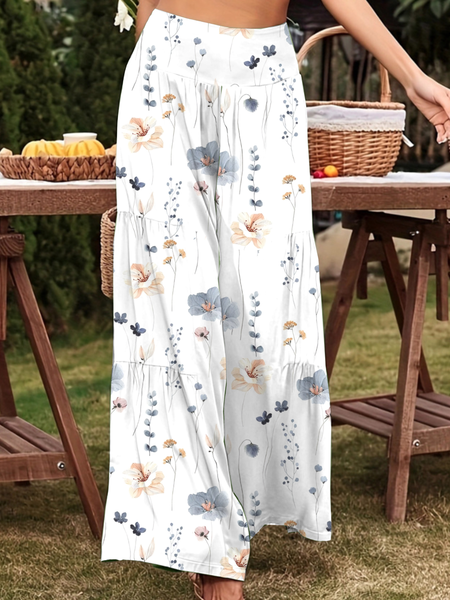 

Casual Floral Long Pant, White, Pants