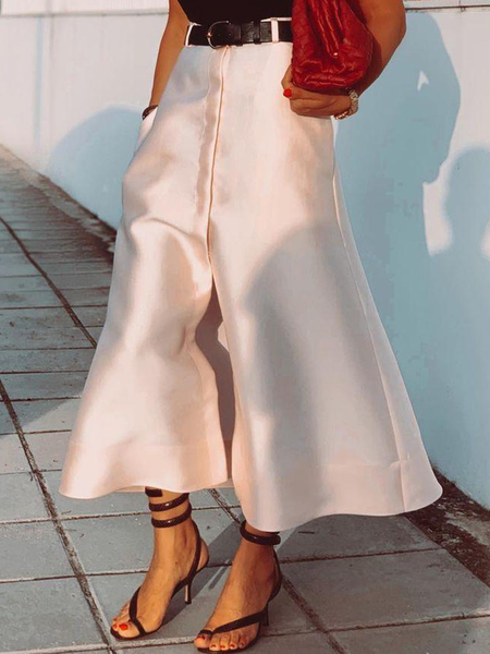 

Urban No Elasticity Loose Plain Maxi Skirt, Off white, Skirts