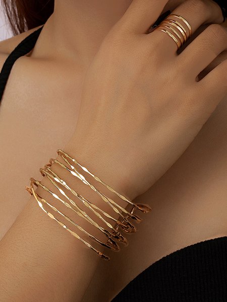 

2pcs/set Minimalist Twisted Cuff And Ring, Golden, Rings