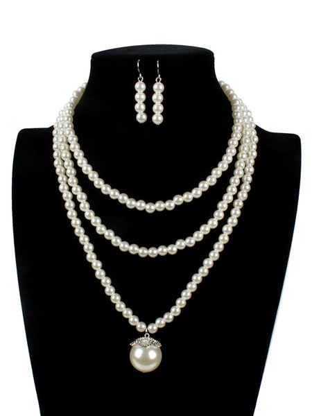 

Elegant Imitation Pearl Multilayer Necklace with Dangle Earrings Party Jewelry Set, Off white, Jewelry